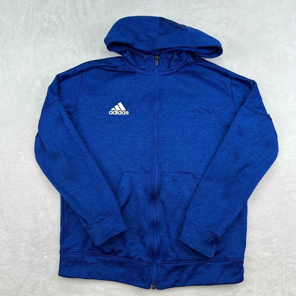 Adidas ClimaWarm Hoodie Full Zip Royal Blue Athletic Jacket Boys Medium M